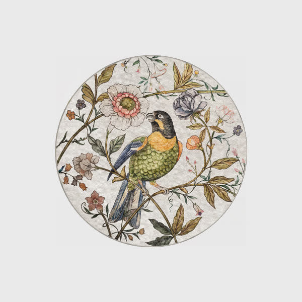 Runder Indoor-Outdoor-Teppich mit Blumenvogel