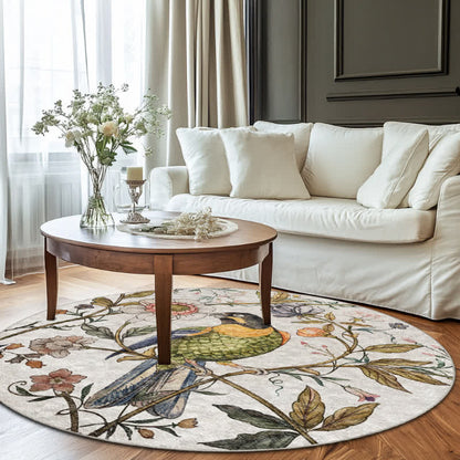 Runder Indoor-Outdoor-Teppich mit Blumenvogel