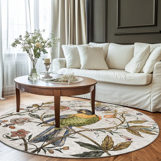 Runder Indoor-Outdoor-Teppich mit Blumenvogel