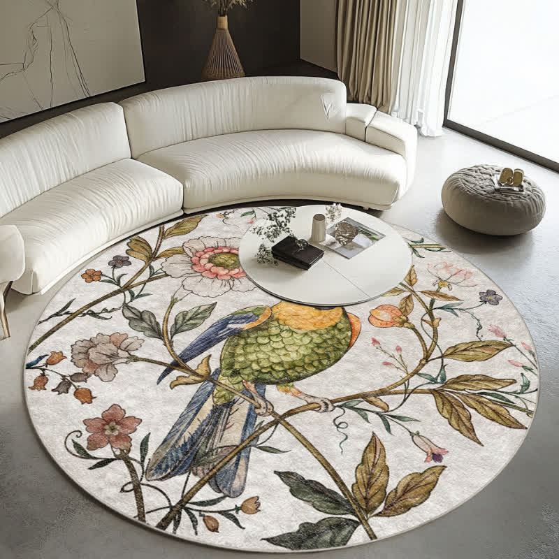 Runder Indoor-Outdoor-Teppich mit Blumenvogel