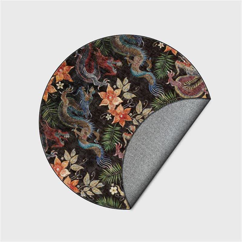 Runder Anti-Rutsch-Teppich mit Vintage-Blumenmuster