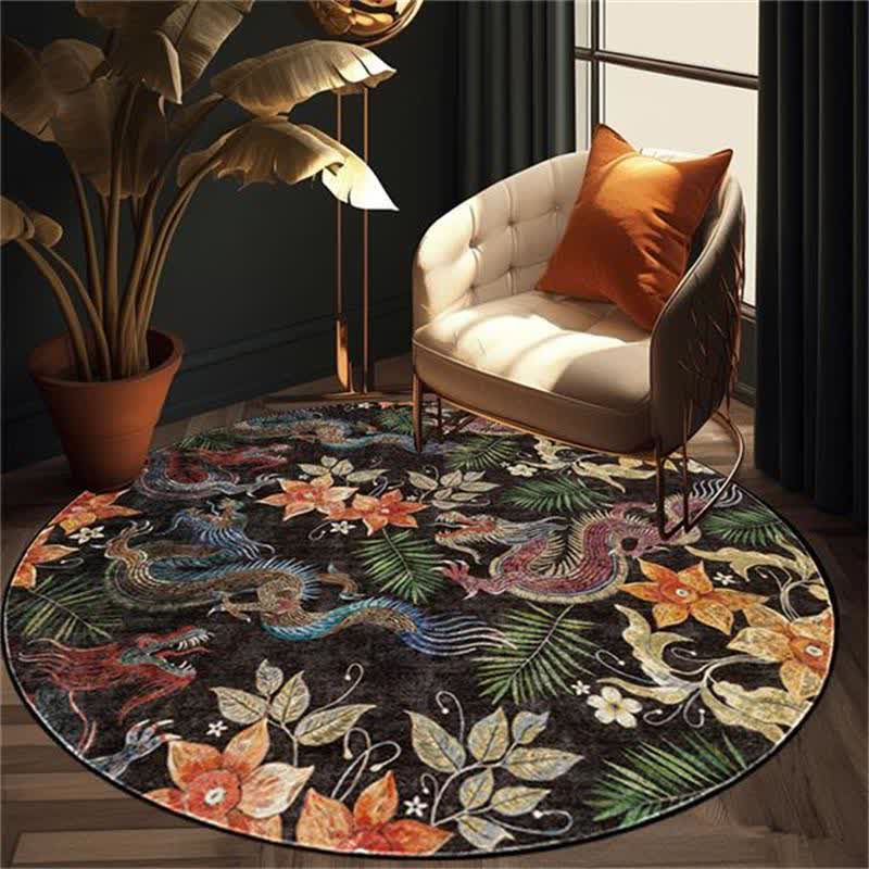 Runder Anti-Rutsch-Teppich mit Vintage-Blumenmuster