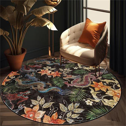 Runder Anti-Rutsch-Teppich mit Vintage-Blumenmuster