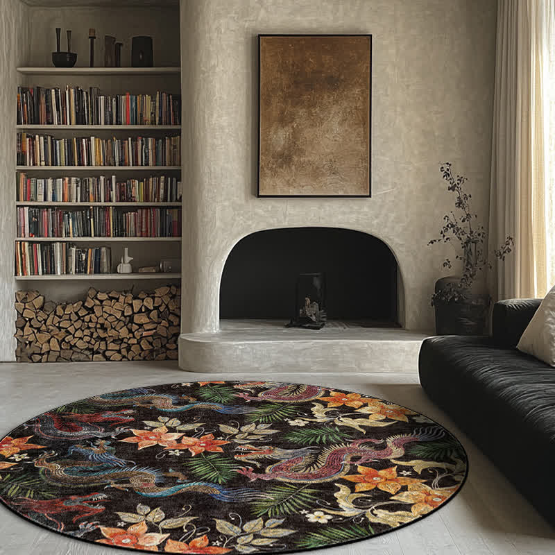 Runder Anti-Rutsch-Teppich mit Vintage-Blumenmuster