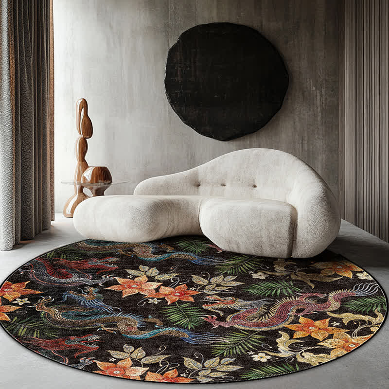 Runder Anti-Rutsch-Teppich mit Vintage-Blumenmuster
