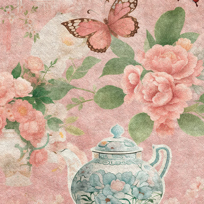 Rutschfester, waschbarer Teppich für drinnen und draußen mit Blumen- und Schmetterlingsmotiv
