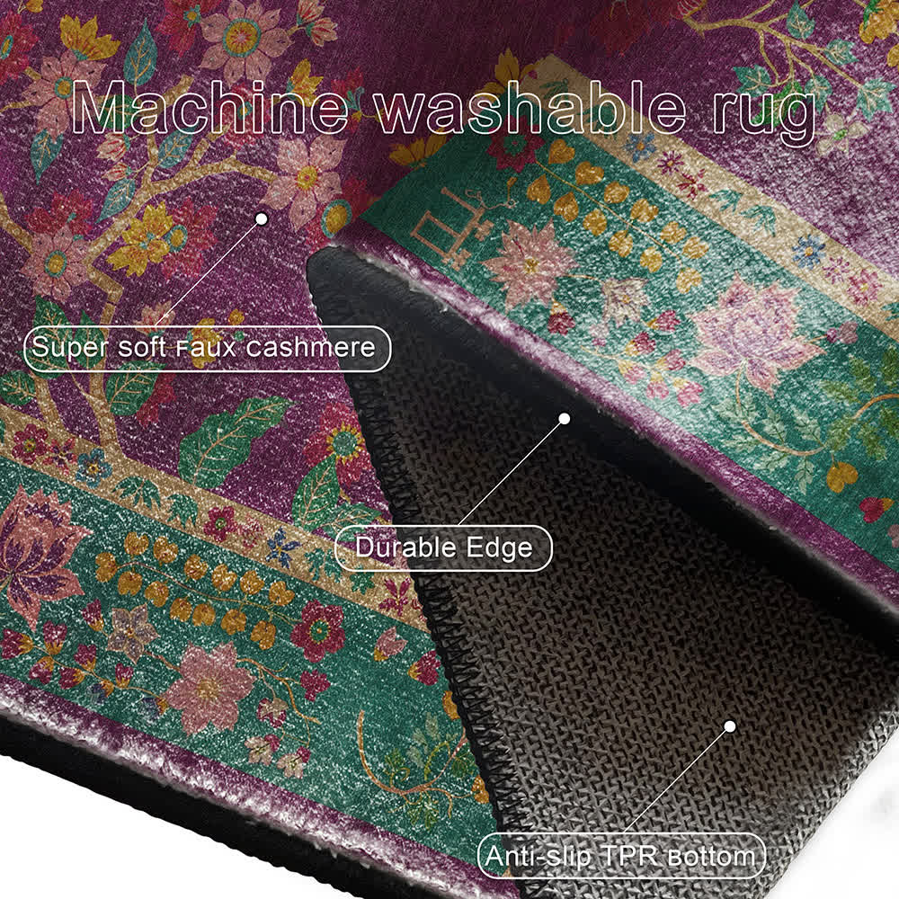 Rutschfester, waschbarer dekorativer Vintage-Teppich mit Blumenmuster