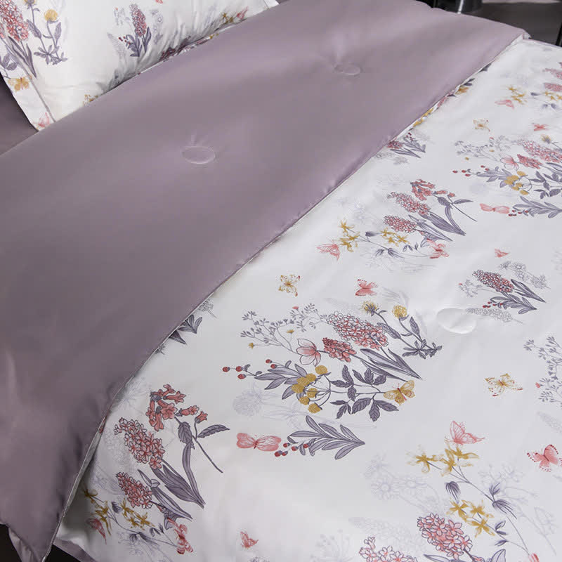 Elegante Sommer-Steppbettwäsche mit Blumenmuster