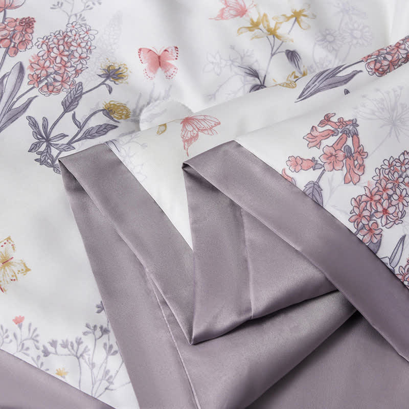 Elegante Sommer-Steppbettwäsche mit Blumenmuster