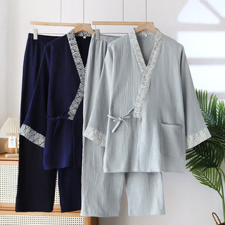 Neutrales Kimono-Pyjama-Set aus Baumwollgaze