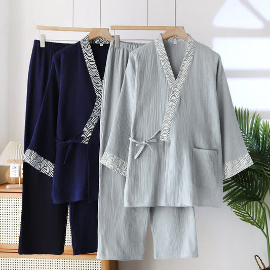 Neutrales Kimono-Pyjama-Set aus Baumwollgaze