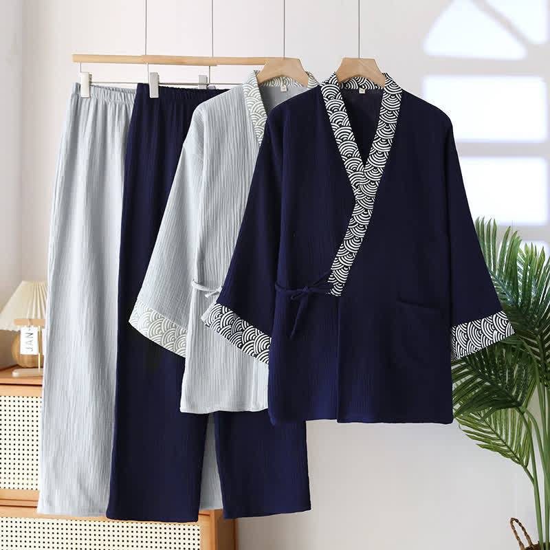 Neutrales Kimono-Pyjama-Set aus Baumwollgaze
