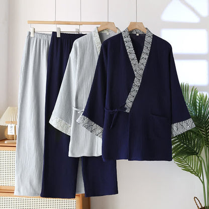Neutrales Kimono-Pyjama-Set aus Baumwollgaze