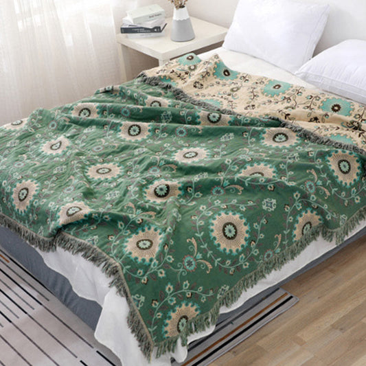 Ownkoti Retro-Steppdecke aus Baumwollgaze mit wendbarer Quaste