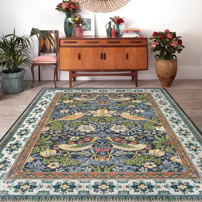 Faltbarer, rutschfester und waschbarer Teppich mit Blumen- und Vogelmotiv