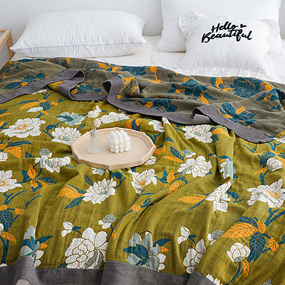 Ownkoti Baumwollsteppdecke mit Olivenblumen-Print