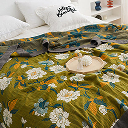 Ownkoti Baumwollsteppdecke mit Olivenblumen-Print