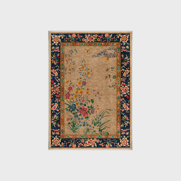Waschbarer, strapazierfähiger dekorativer Vintage-Teppich mit Blumenmuster
