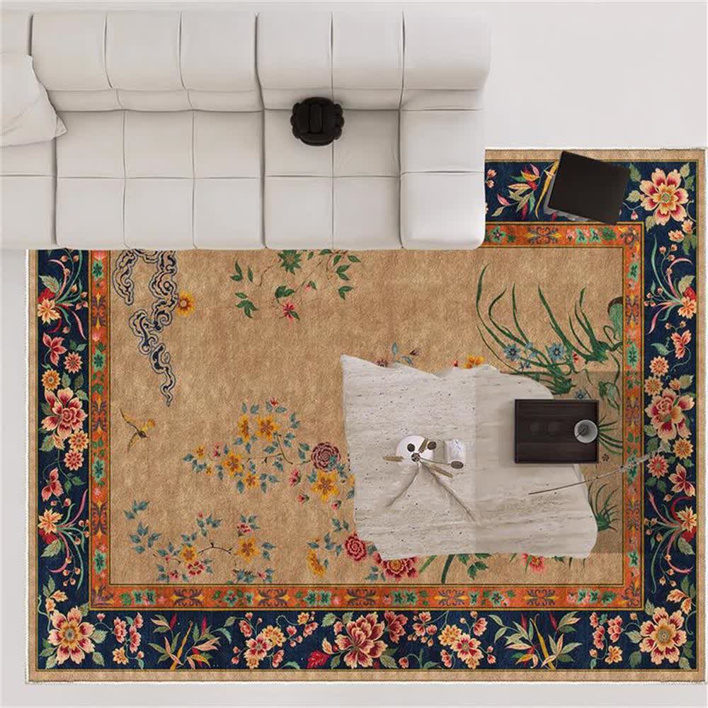 Waschbarer, strapazierfähiger dekorativer Vintage-Teppich mit Blumenmuster