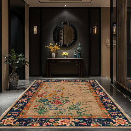 Waschbarer, strapazierfähiger dekorativer Vintage-Teppich mit Blumenmuster