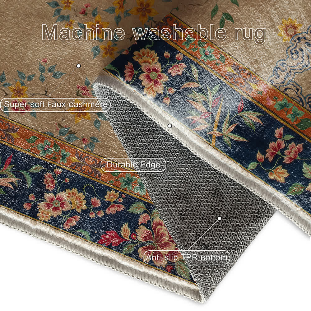 Waschbarer, strapazierfähiger dekorativer Vintage-Teppich mit Blumenmuster