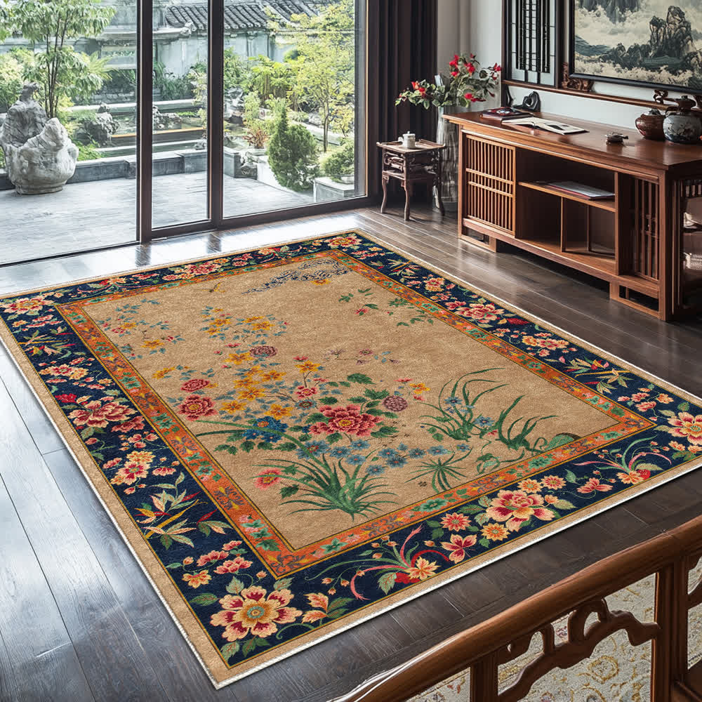 Waschbarer, strapazierfähiger dekorativer Vintage-Teppich mit Blumenmuster