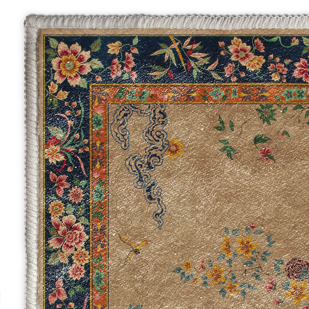 Waschbarer, strapazierfähiger dekorativer Vintage-Teppich mit Blumenmuster