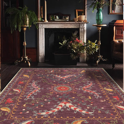 Waschbarer, strapazierfähiger und rutschfester Teppich im Retro-Paisley-Stil