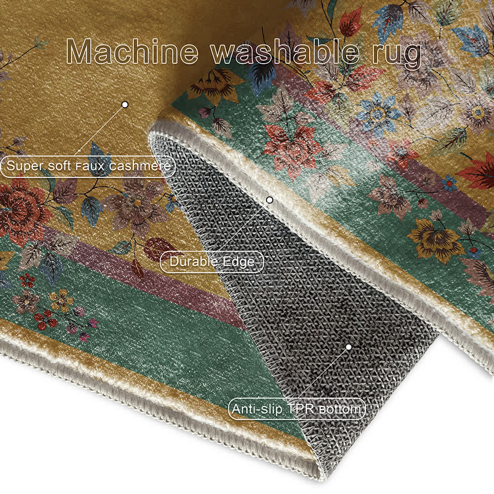 Waschbarer Anti-Rutsch-Teppich mit Vintage-Blumenmotiv