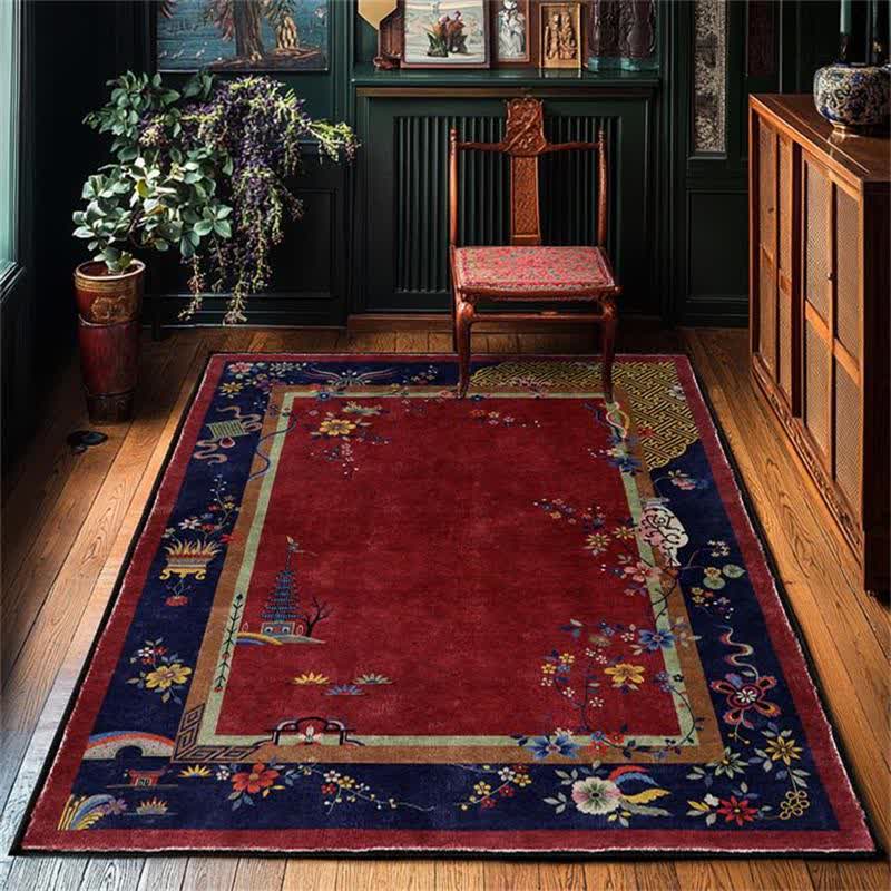 Rutschfester, waschbarer Teppich mit eleganten Blumen