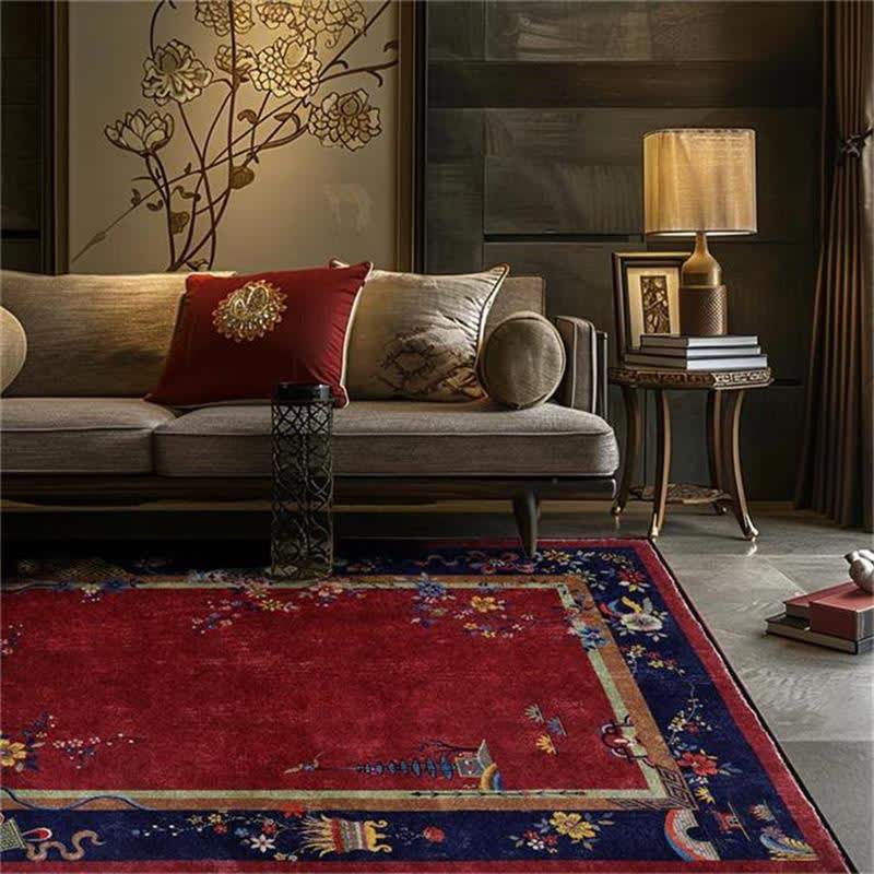 Rutschfester, waschbarer Teppich mit eleganten Blumen