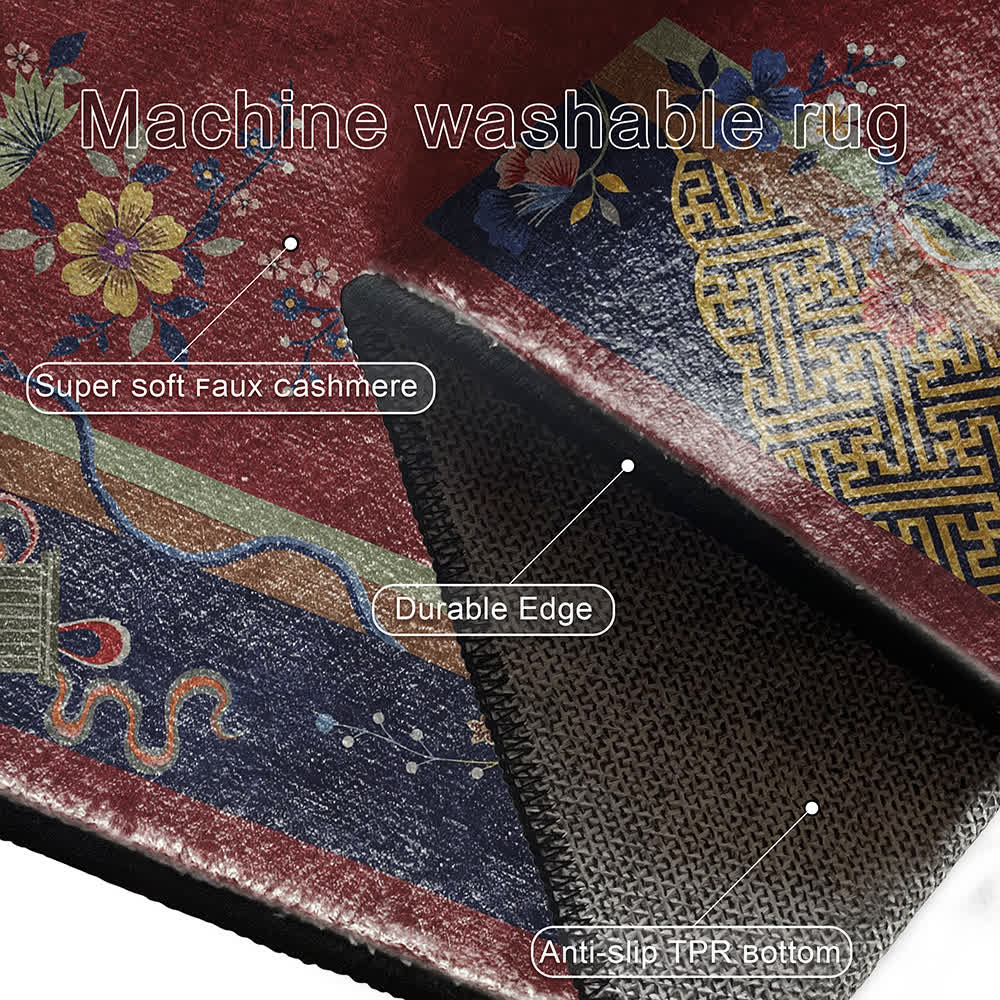 Rutschfester, waschbarer Teppich mit eleganten Blumen