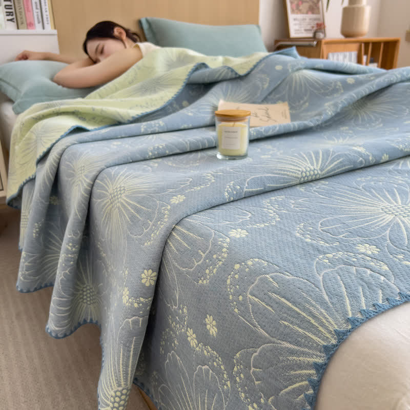 Elegante Wende-Bettdecke aus Baumwollgaze mit Blumenmuster