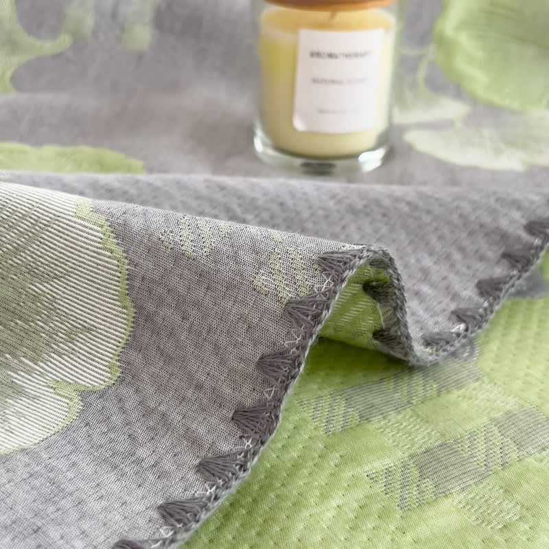 Wende-Bettdecke aus Baumwollgaze mit Ginkgoblättern