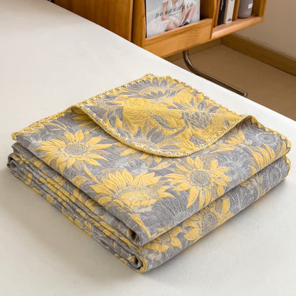 Wende-Bettdecke aus Baumwollgaze mit Sonnenblumen-Print