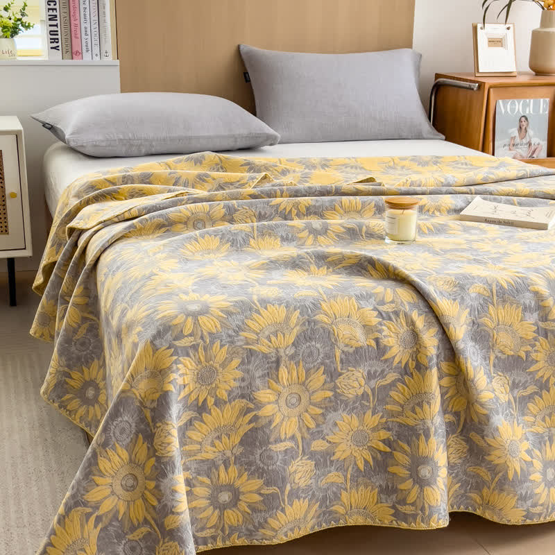 Wende-Bettdecke aus Baumwollgaze mit Sonnenblumen-Print