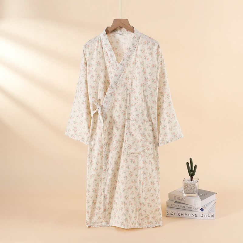 Nachthemd aus geblümtem Baumwollgaze, ideal als Hauskleidung - Beige - XL - image 2