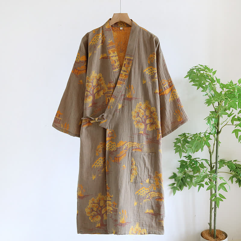 Vintage Kimono Baumwollgarn gefärbter Jacquard-Baumwollbademantel