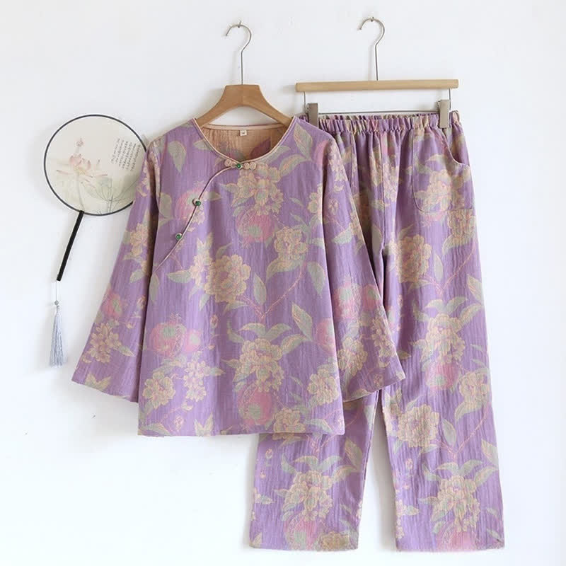 Elegantes Loungewear-Set aus garngefärbter Jacquard-Baumwolle im Vintage-Stil