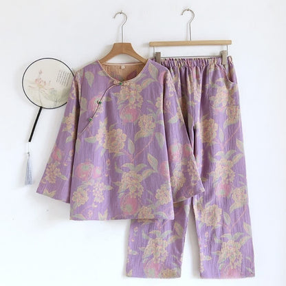 Elegantes Loungewear-Set aus garngefärbter Jacquard-Baumwolle im Vintage-Stil