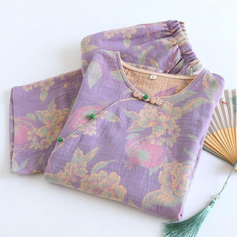 Elegantes Loungewear-Set aus garngefärbter Jacquard-Baumwolle im Vintage-Stil