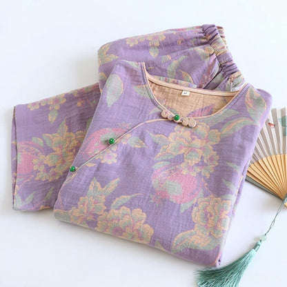 Elegantes Loungewear-Set aus garngefärbter Jacquard-Baumwolle im Vintage-Stil