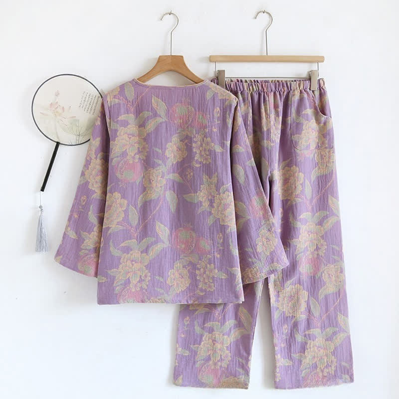 Elegantes Loungewear-Set aus garngefärbter Jacquard-Baumwolle im Vintage-Stil