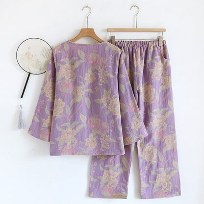 Elegantes Loungewear-Set aus garngefärbter Jacquard-Baumwolle im Vintage-Stil