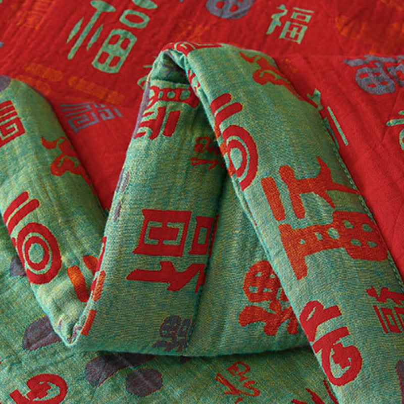 Retro-glückverheißende Wende-Sommer-Baumwolldecke