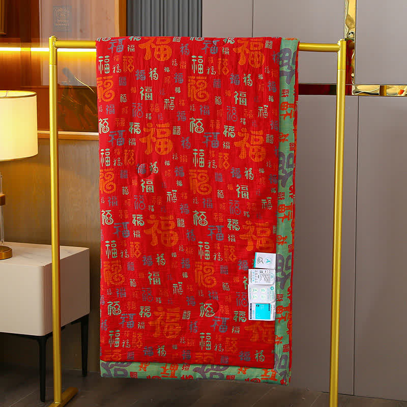 Retro-glückverheißende Wende-Sommer-Baumwolldecke