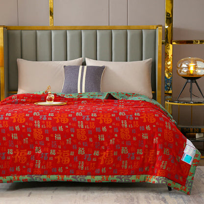 Retro-glückverheißende Wende-Sommer-Baumwolldecke