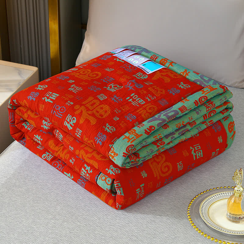 Retro-glückverheißende Wende-Sommer-Baumwolldecke