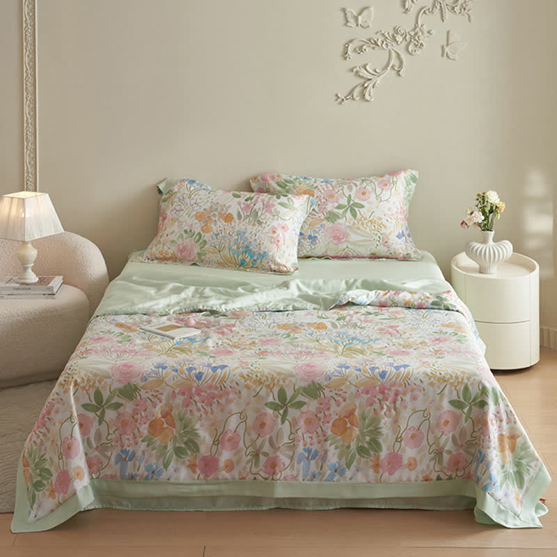 Elegantes Sommerbettwäscheset mit Blumenmuster (4-teilig)