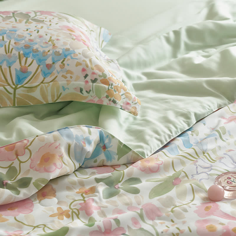 Elegantes Sommerbettwäscheset mit Blumenmuster (4-teilig)